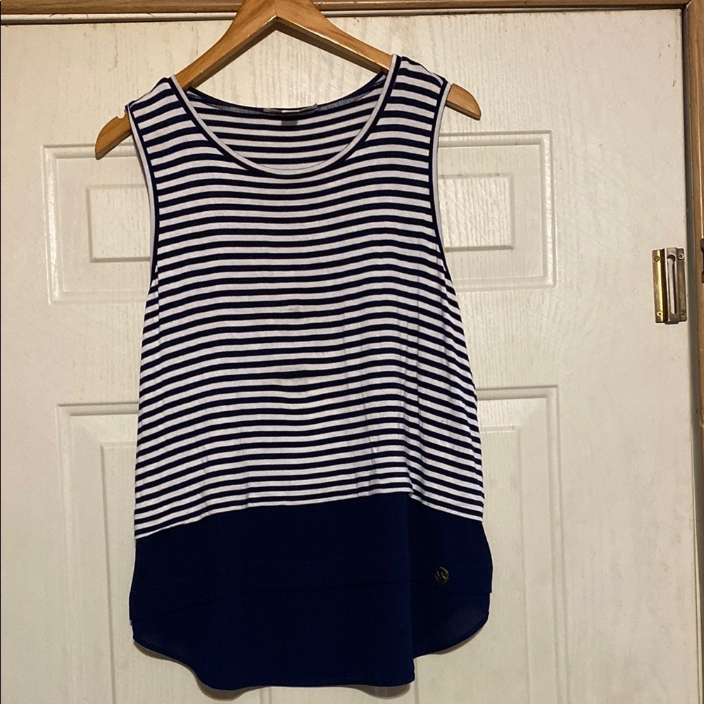 Michael Kors Blue and White Boxy Tank Top
